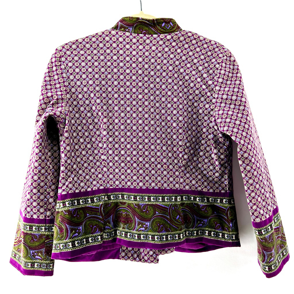 ISAAC MIZRAHI Purple Green VELVET Paisley Blazer Bohemian SUIT JACKET WOMENS M - Picture 11 of 11